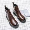 2024 Spring and Autumn Men's Naked Boots Fashion Simple Casual Men's Large Casual Shoes Lace Up Zipper High Top Leather Shoes