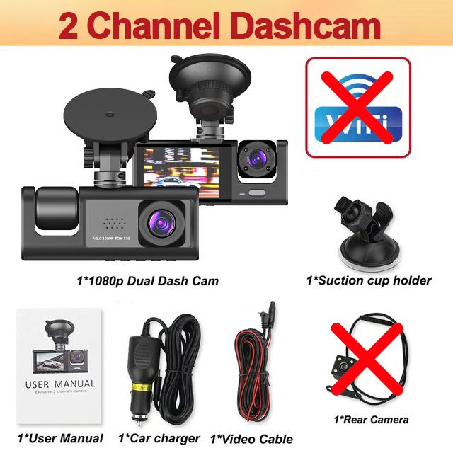 Car DVR 3 Channel Dash Cam for Cars WIFI APP Front Camera Video Recorder Rear View Camera for Vehicle Black Box Car Accessory