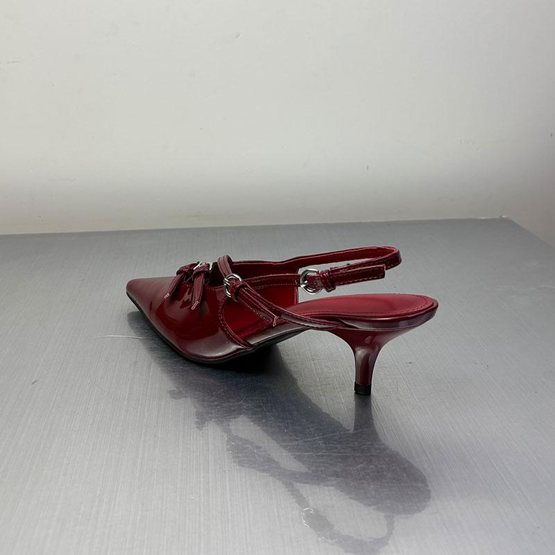 Fashion Fashion Buckle Elegant Women Medium Heels Sandals Shoes Spring Summer Pointed Toe Ladies Heeled Sandals Shoes Female Pumps