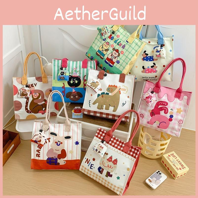 Cartoon Cat Dinosaur Animal Pattern Canvas Lunch Box Bag For Handbag Preschooler