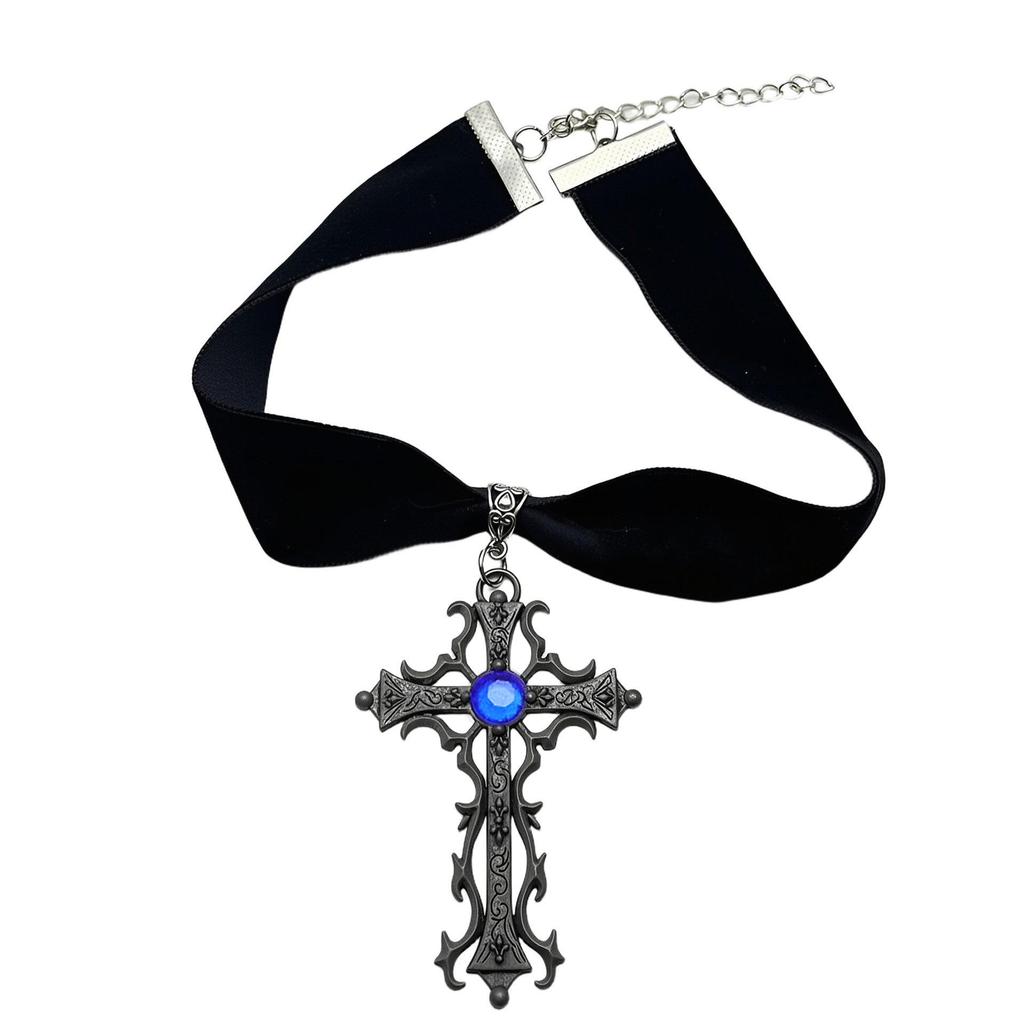 Gothic Velvet Choker with Retro Cross Pendant