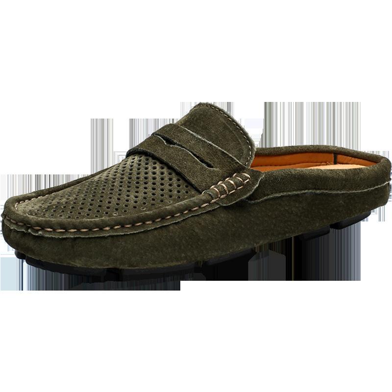 

Summer 2025 hot-selling new products foreign trade large size men s casual half slippers leather breathable lazy Doudou shoes 46