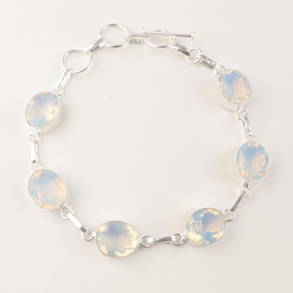 Milky Opal Gemstone 925 Sterling Silver October Birthstone Bracelet Jewelry Gift RB-5-19