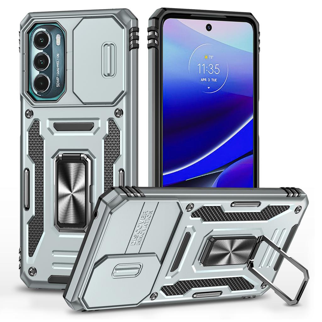 For Motorola Moto G Stylus 4G (2022) Armor Series Drop-proof PC+TPU Phone Case Kickstand Back Cover with Slide Camera Lid