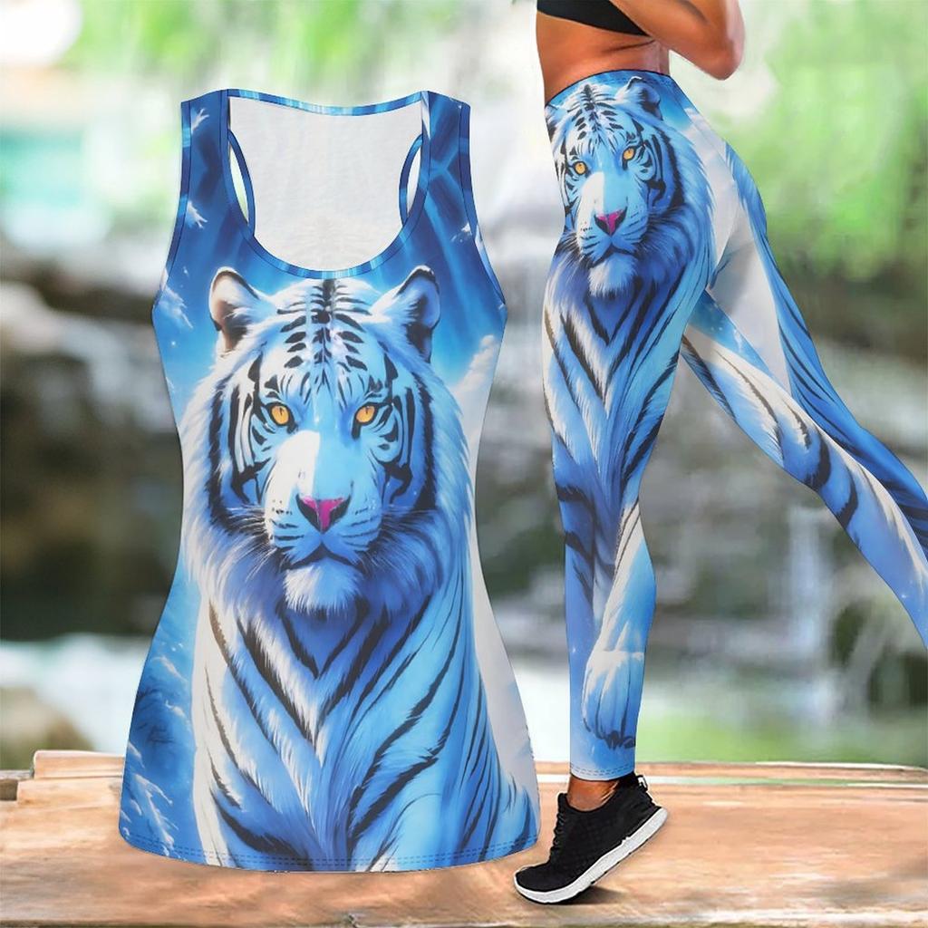 Fierce Predator Pattern Print Yoga Outfit for Women Fashion Workout Leggings Fitness Sports Casual Yoga Set Sports Suit