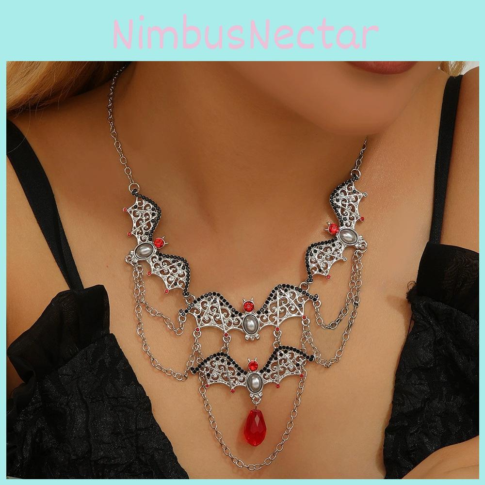 Trendy Punk Alloy Bat Necklace With Hollow Geometric Pendant Accessory Halloween