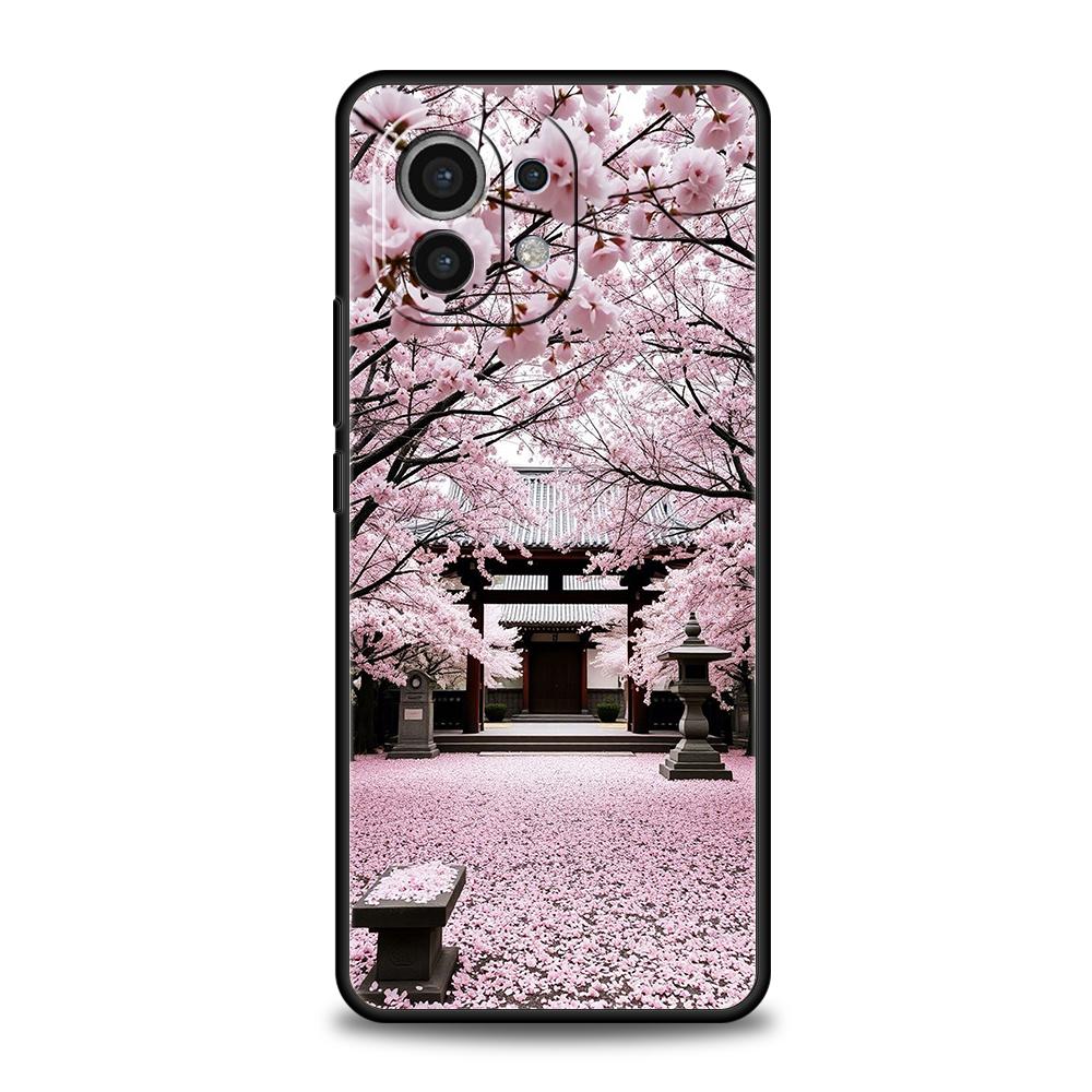 

Чехол для телефона для Xiaomi Mi 17 Pro Max 15 14 13 12 11 Ultra 15T 14T 13T Pro Lite Мягкий ТПУ Японский стиль Храм и Цветущая вишня Mi 11 Lite