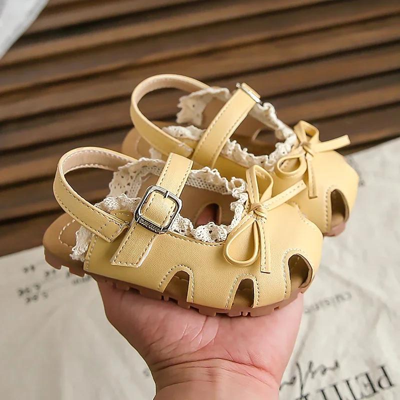 

Kids Toes Capped Sandals for Girls Summer Non-slip Sole Toddler Beach Cute Bow Princess Baby Girls First Walker Shoes 24