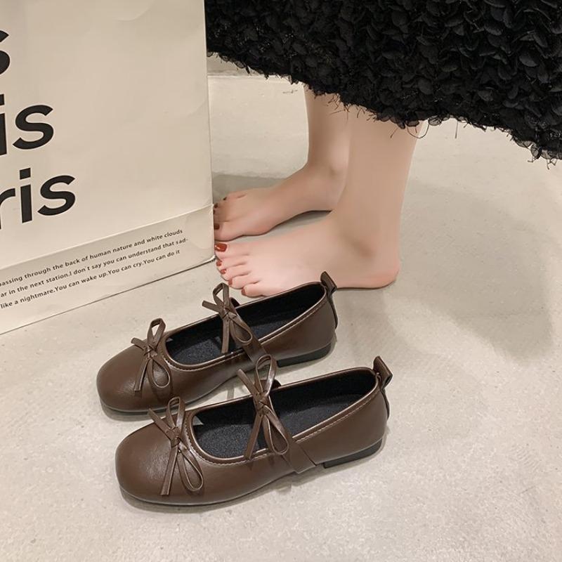 

Women s Leather Mary Jane Flats Double Bow Detail Comfortable Slip-On Shoes 40
