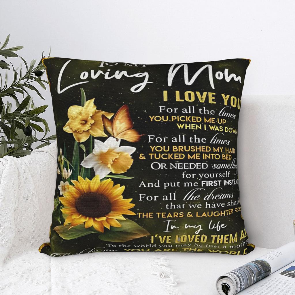 Mothers Day Sunflower Square Pillow Cases Letter From Daughter Cushion Cover Awesome Zippered Decor Pillowcover for Car xcm