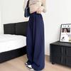 Dark Blue Women's High-Waisted Fleece-Lined Wide-Leg Sweatpants, Loose Fit, New for Autumn/Winter 2025.