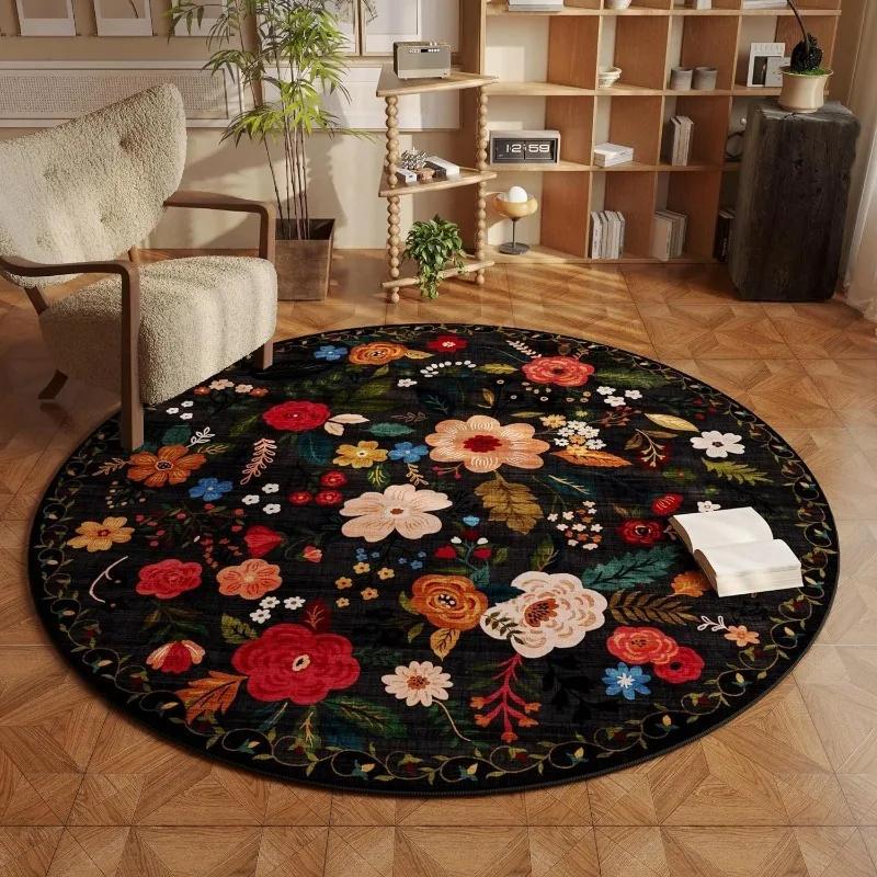 European Pastoral Style Comfortable Circle Carpet Colorful Floral Bohemian Farmhouse Decorative Rugs Bathroom Anti-slip Door Mat