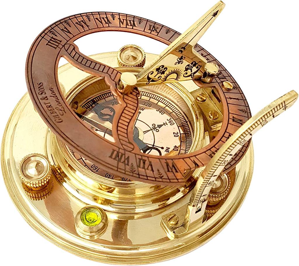 Marine - Antique Brass, Copper Sundial, Compass, Sundial