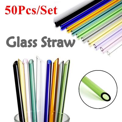 50 Stück/Los Glasstrohhalme Gerade Gebogen Scharf Wiederverwendbar Trinkglas Strohhalm Röhrchen Umweltfreundlich Veranstaltungen Party Trinkgeschirr Bar Zubehör
