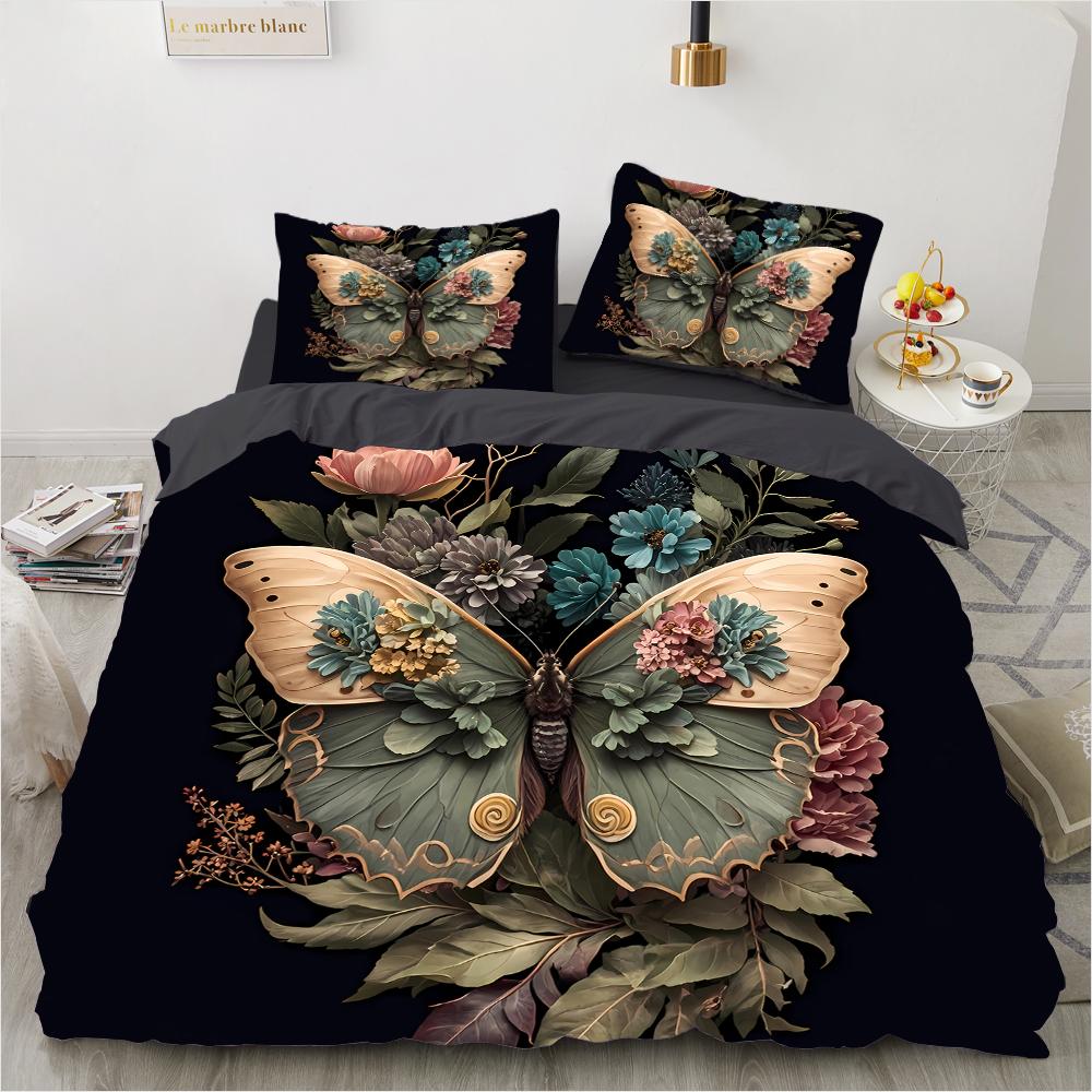 Butterfly 3D Printed Pattern (Three-piece Set) Single Double Queen Quilt Cover Pillowcase Bedding Set