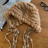Cartoon Style Wool Beanie With Plush Fur Material And Adjustable Fit For Casual Wear