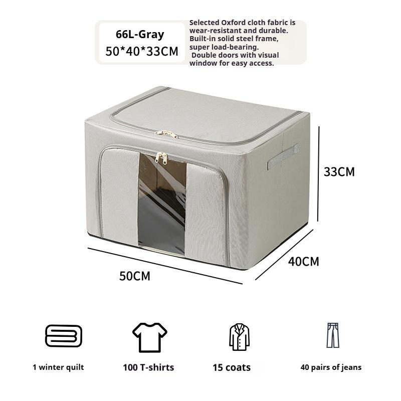 Storage Box with Steel Frame Oxford Foldable Dustproof Large Capacity Down Jacket Quilt Clothes Wardrobe Space Saving Organiser