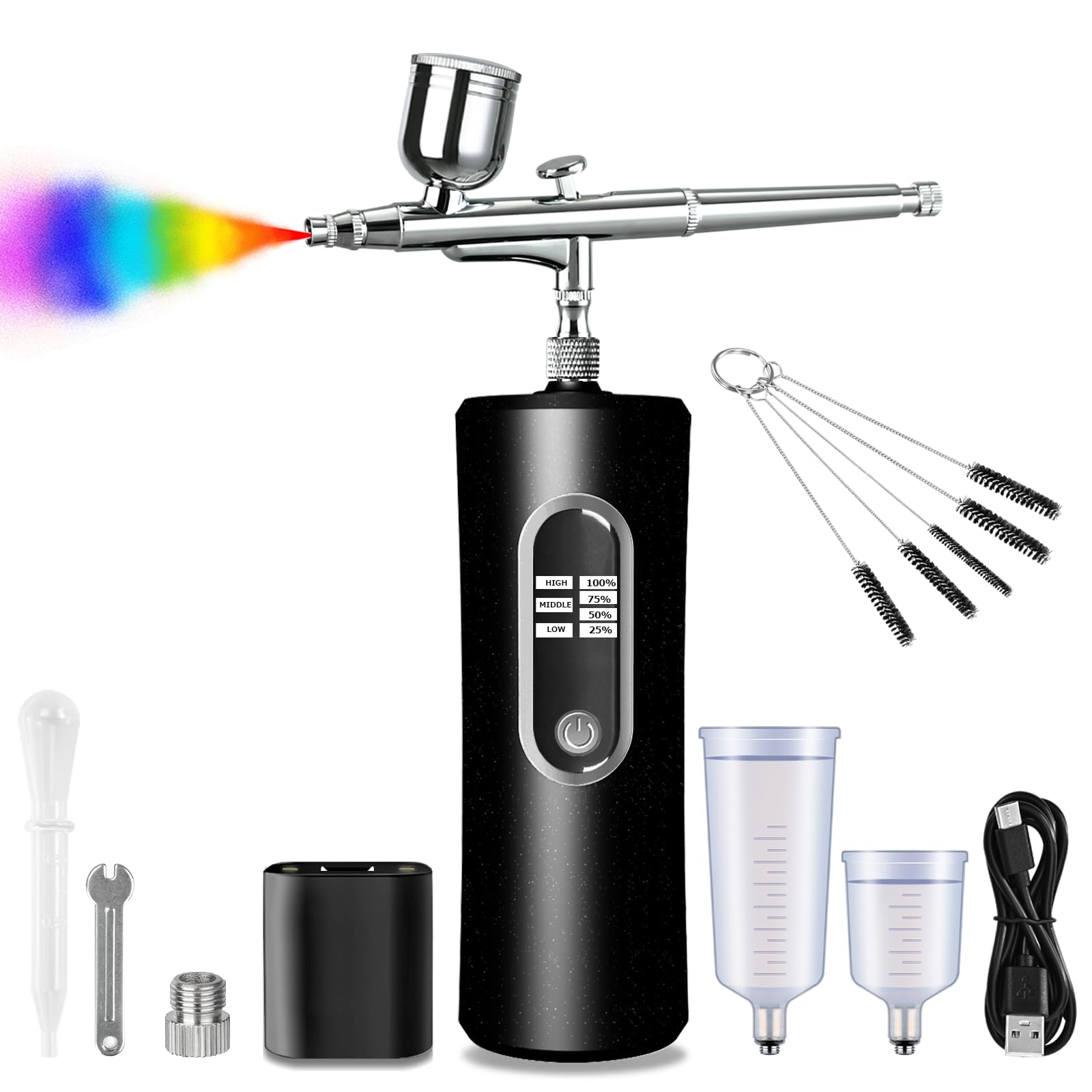 

Очаровательный перезаряжаемый аэрограф с визуализатором уровня заряда батареи, двойного действия, три регулируемых режима давления (Высокий, Средний, Низкий), Диаметр 0,3 мм, для