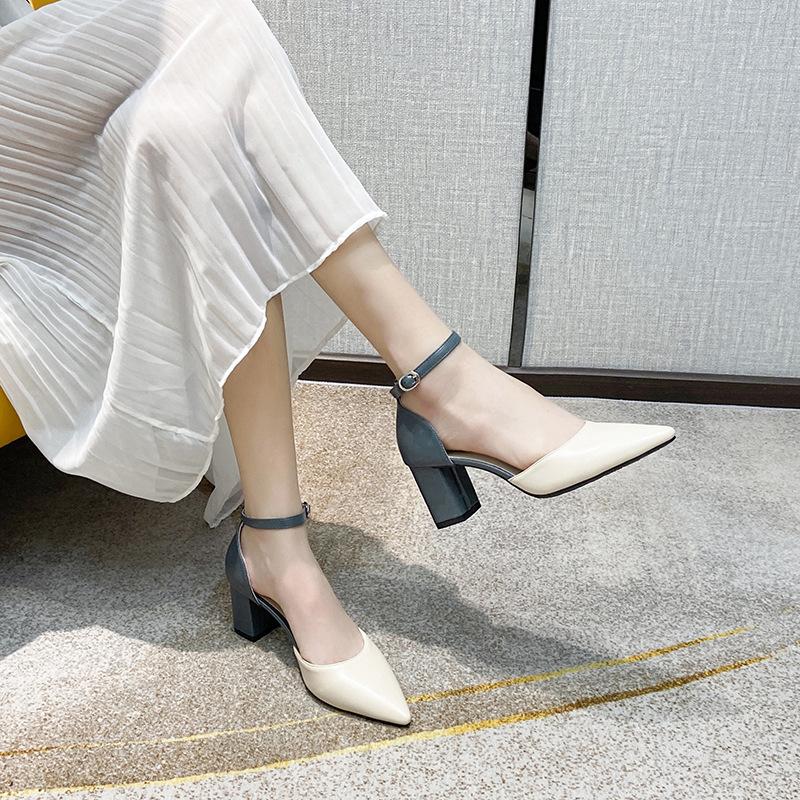 Baotou Fashion Sandals for Women 2025 New Spring and Autumn Collection Simple Middle Heel Coarse Follow Shoes Pointed High Heels