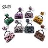 Decorative Key Holder Leopard Print Plush Handbag Keychain, Mini Bag Ring Pendant Women Keychain with Pompom, Backpack Accessory for Girls