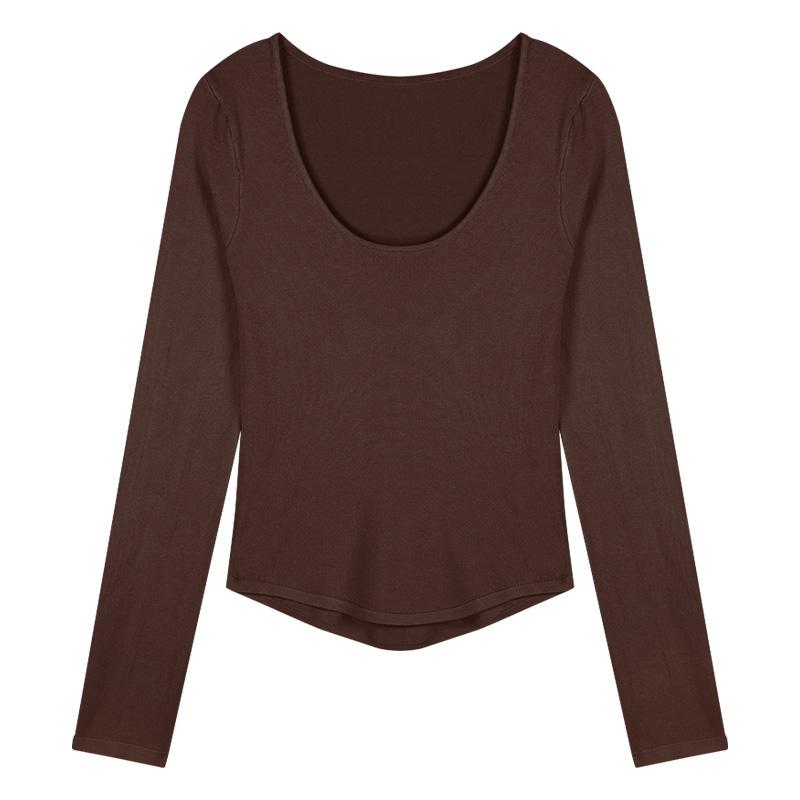 

Повседневная универсальная внутренняя одежда. Простой однотонный нерегулярный короткий стиль с открытым пупком и U-образным вырезом с длинными рукавами. S