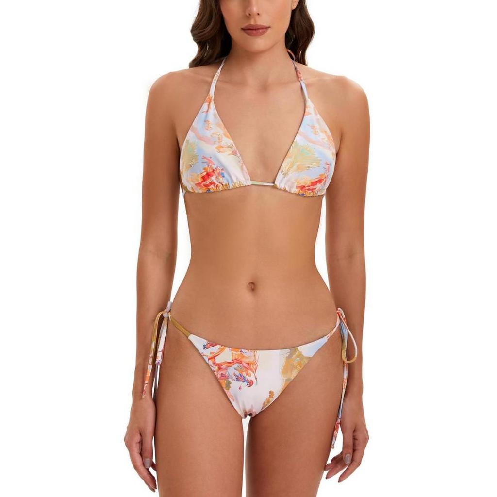 2026 Stylová evropská a americká dámská bikiny sada - Sexy potištěný dvoudílný s možností třídílného s uvazováním v pase