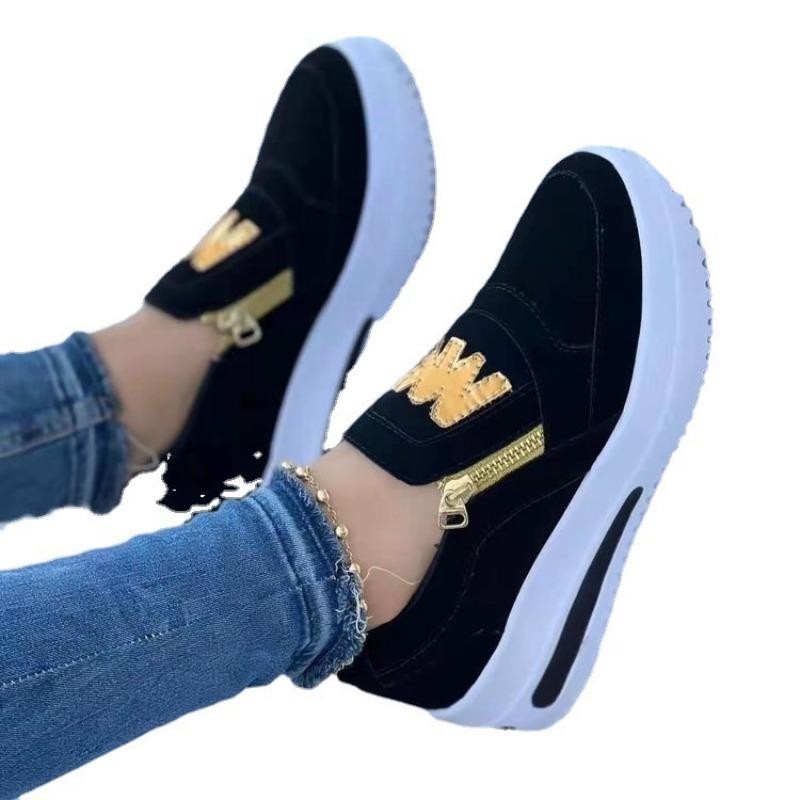 The New Large-sized Sports Single-shoe Sponge Flat Side Zipper Casual Sports Shoes Are Comfortable