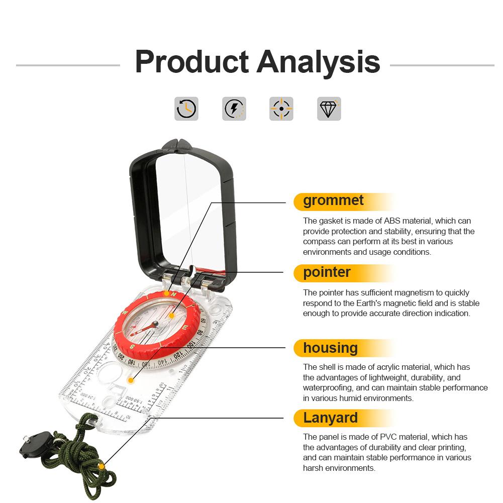 Portable Digital Compass Luminous Compass with LED Light Camping Survival Compass Fluorescent Ring Compass for Outdoor Adventure