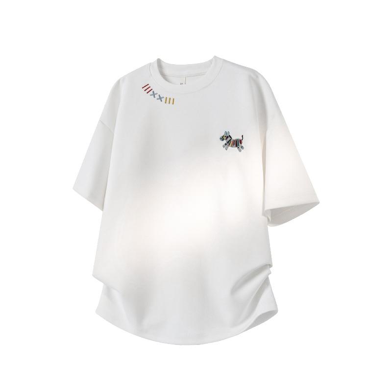 Pony embroidered short-sleeved t-shirt men's summer new loose men's top teen boys heavy clothes