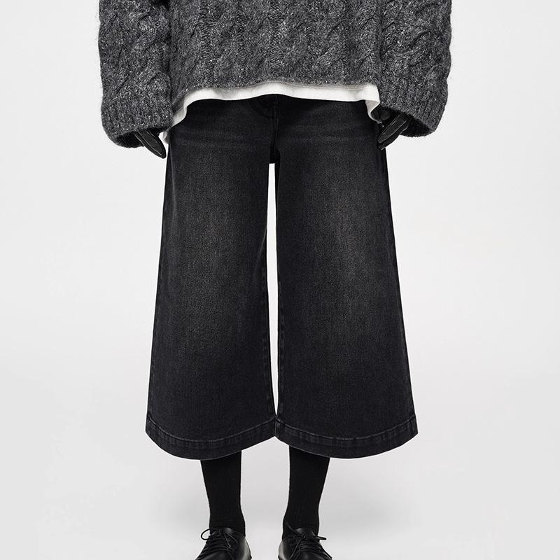 

Classic faded long-staple cotton silhouette retro eight-point flared jeans winter new casual fashion L чорний колір сірий