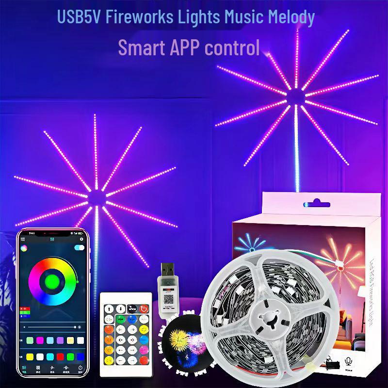 

Светодиодная RGB лента DreamColor USB Bluetooth «Фейерверк» - Праздничное атмосферное освещение Color Box 30D/M 0.5M*10 Strips + 1M*1 Strip