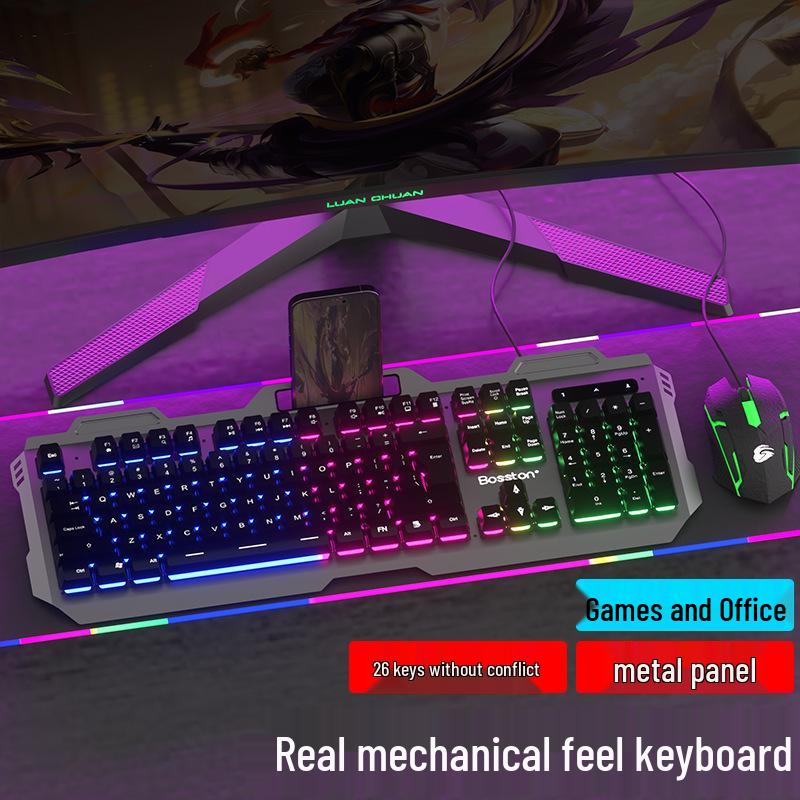 Gaming Style USB Keyboard and Mouse Set with Backlit Mechanical Feel for Desktop and Laptop