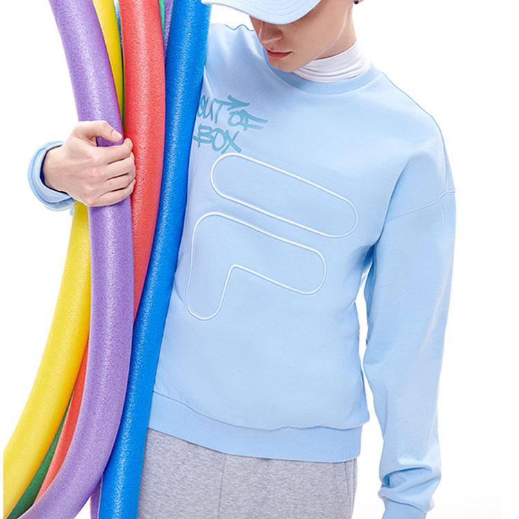 Fila Fusion Logo Print Sports Pullover Crewneck Sweatshirt Men Sweatshirt Daffodil-Blue T11U216201F-LB