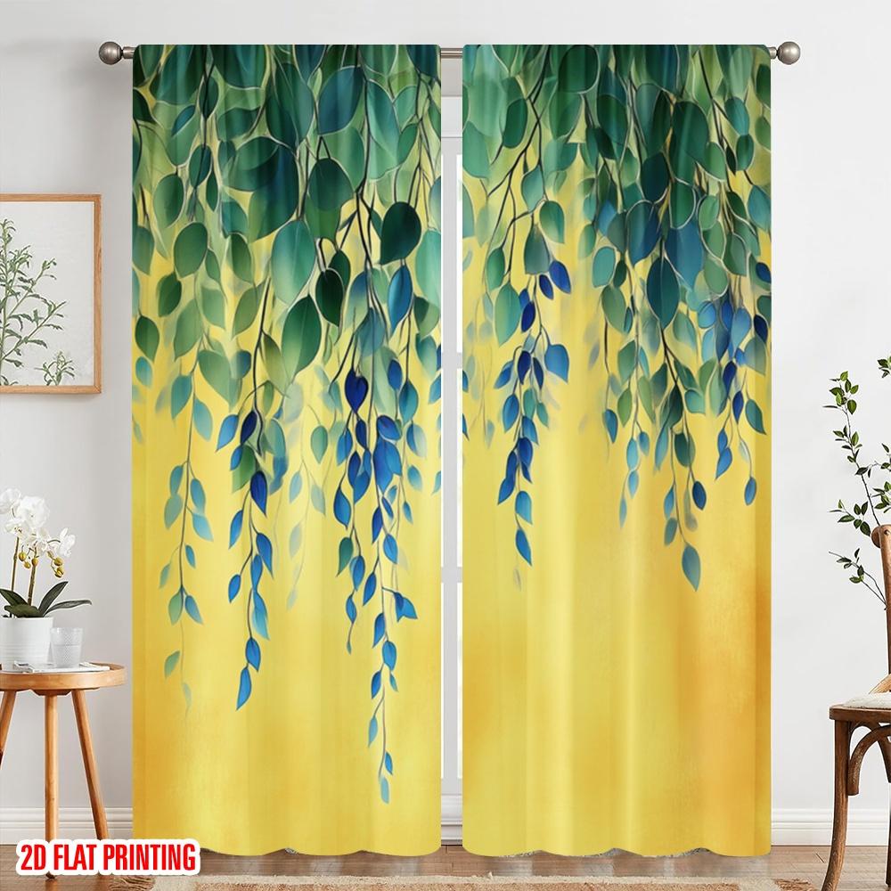 2 Stück, 2D-Flachdruck Vorhang Beliebtes Grünes Kaskade(1) Polyester gewebt (ohne Stange) Außendekorationen zur Verwendung im Schlafzimmer