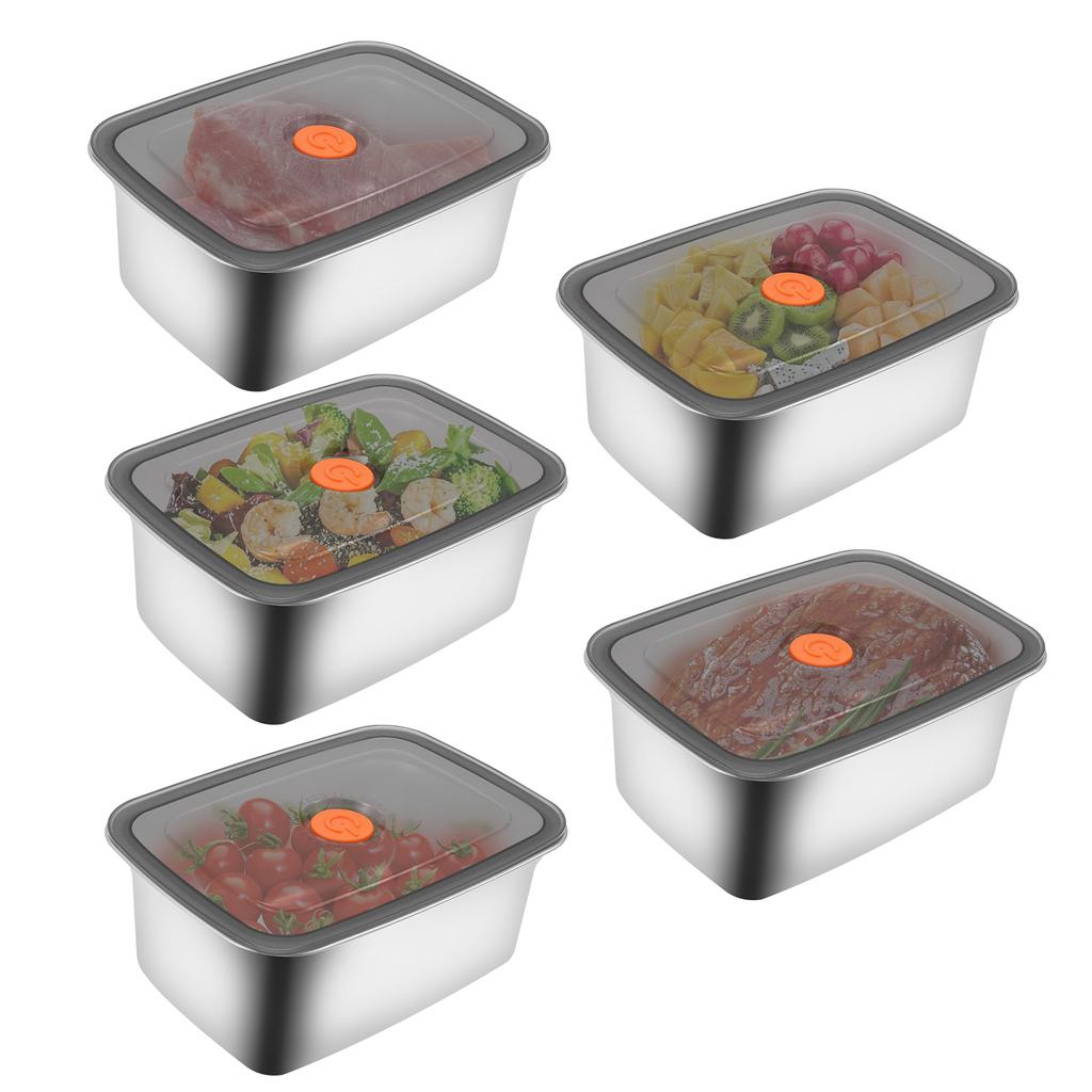 Plate Stainless Steel Food Container 1500/2500ML Thick Tray Fresh-keep Food Fruit Lid Sealed Storage Box Kitchen Fridge Organize