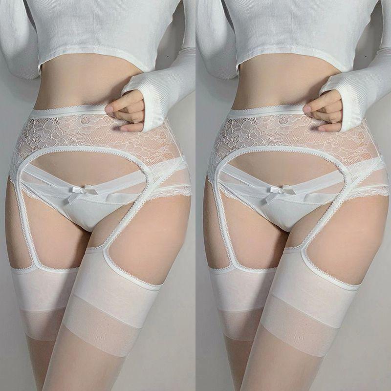 Débardeur en Dentelle de Soie Noire à l'Huile de Cheval Ultra-Doux avec Bas Sexy Hauts sur les Genoux