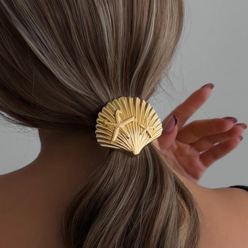 Metal Irregular Shell Starfish Hair Bands for Women Simple Hair Scrunchies Elastic Hair Rope Ponytail Hair Accessories