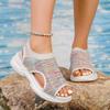 Leichte Damen-Sandalen mit offener Zehenpartie aus Strick-Netzstoff, atmungsaktive Slip-On-Schuhe für den Alltag mit gepolsterter Sohle und flexibler Laufsohle