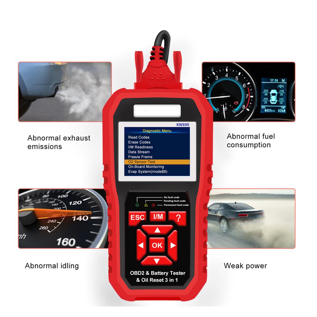 KW890 Car Scanner Battery Tester Oil Reset Special Function 3 In 1 Read And Erase Fault Codes Automotive Diagnostic Tool