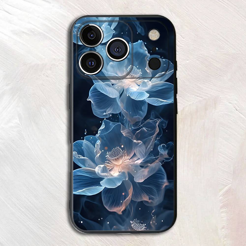 

Glowing Flowers Black Phone Case For iPhone 17,16,15,14,13,12,13,12 Pro Max Plus XS XR Silicone Soft Back Cover iPhone16promax