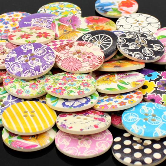 25Pcs 30mm 4 Holes Multicolor Wooden Buttons for Scrapbooking Sewing DIY Beads