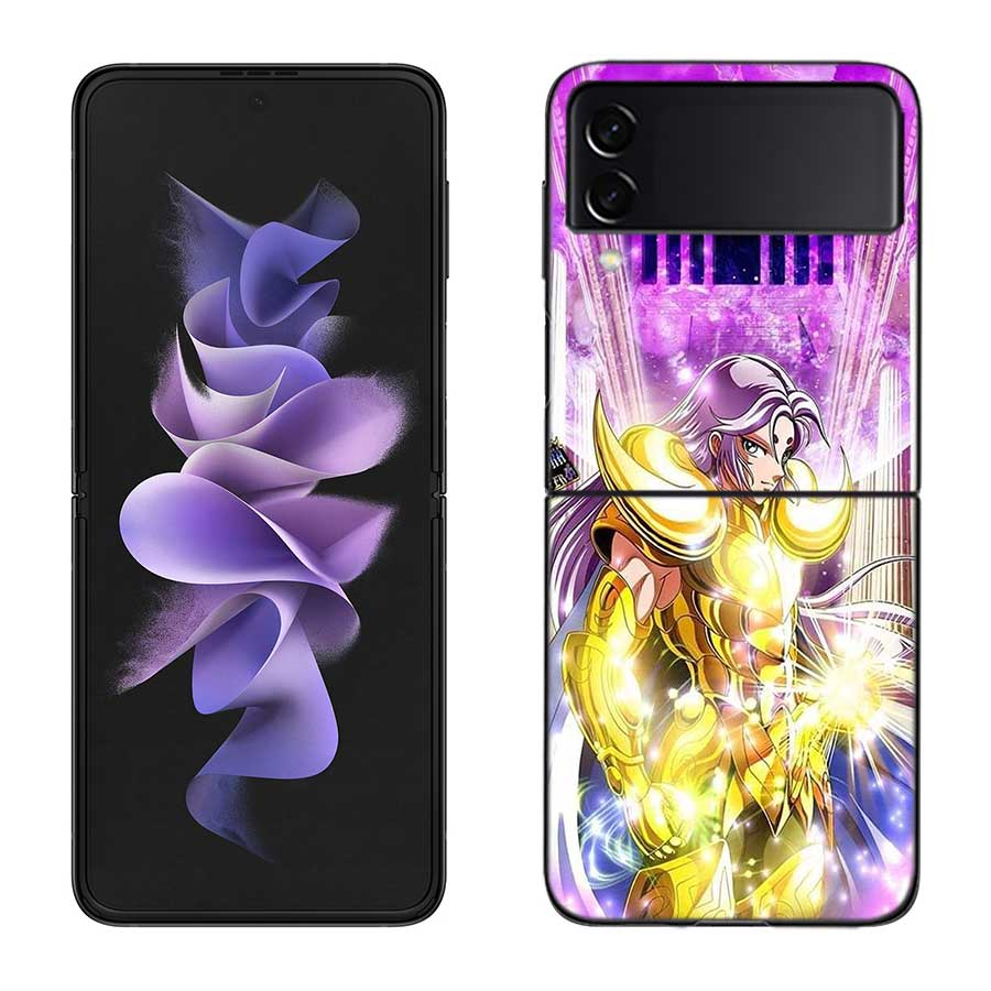 Saint Seiya Knights Of The Zodiac Phone Case For Samsung Z Flip 7 6 5G Galaxy Z Flip 5 4 3 Black Hard Cell Cover Luxury PC Shel