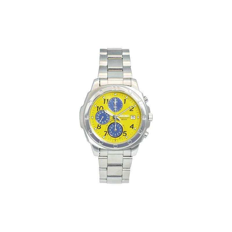 

SEIKO 50 meters waterproof Quartz Steel Strap men s watch yellow dial SND409P
