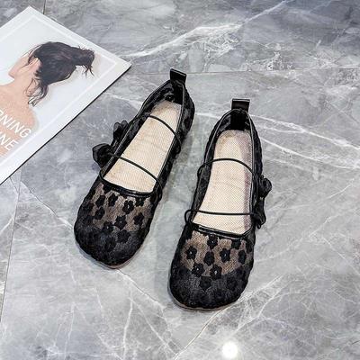 Fashion New Foldable Ballet Flats Women's Lace Embroidered Mesh Shoes Ladies Light Elegant Dress Loafer Woman Breathable Mary Jane Shoes