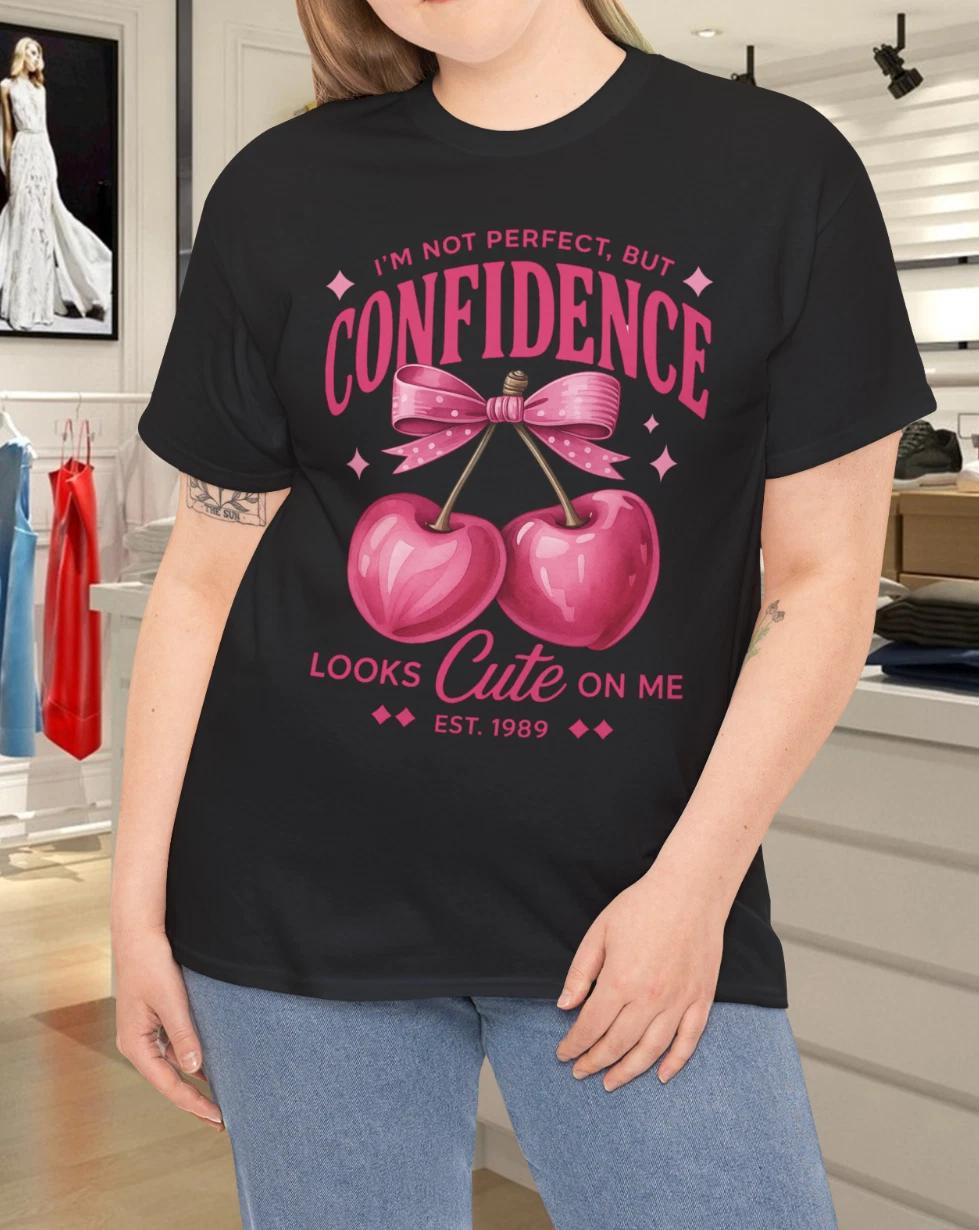 Confidence Looks Cute On Me Cherry Bow Graphic T-Shirt M