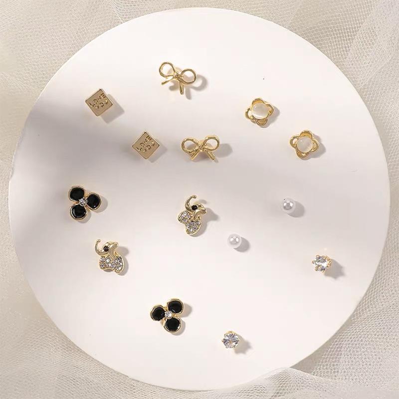 Elegant Pearl Earring Set: Niche 925 Silver Butterfly & Four-Leaf Clover Studs for Women