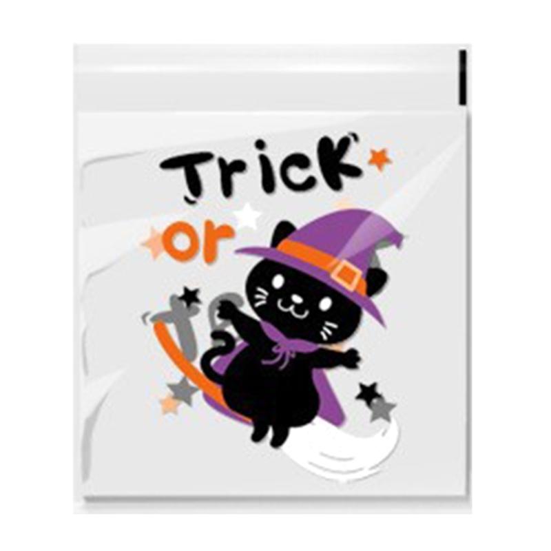 100pcs Halloween Candy Bag Self-adhesive Plastic Treat Bags for Cookie Snack Gift Clear Bags Set for Halloween Party
