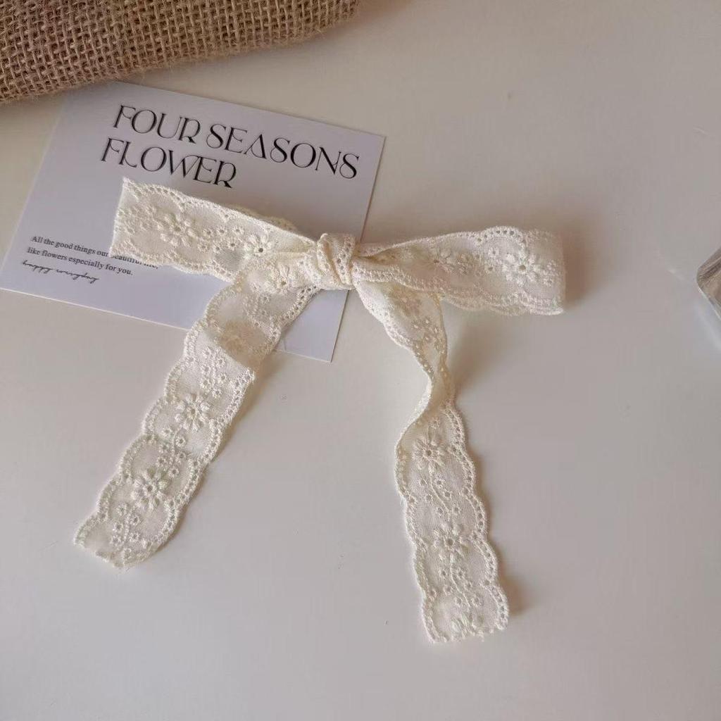 Gentle White Lace Bow Duckbill Clip for Bangs & Ponytails