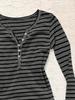 European & American Striped V-neck Long-sleeve Slimming T-shirt - Autumn/Winter Casual Korean Style
