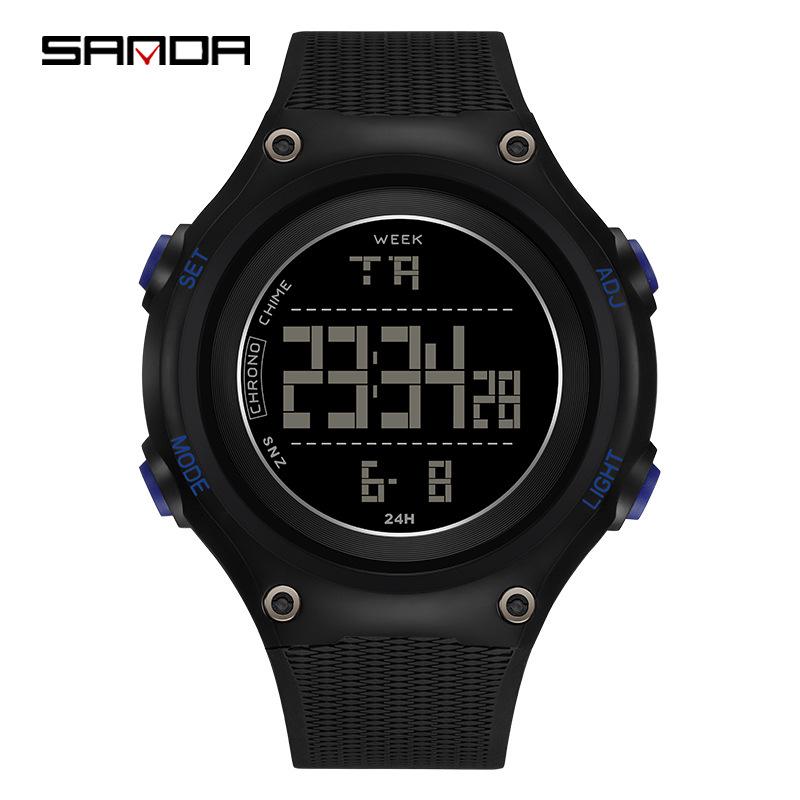 Sanda Student Waterproof Sports Watch: Trendy, Large Screen, Multi-functional Alarm for Boys and Girls.